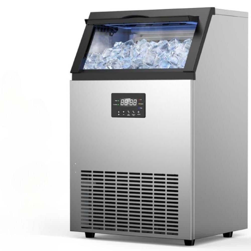 19.7 in. 150 lb. Full Size Cubes Ice Commercial Freestanding Ice Maker in Stainless Steel with 50 lb. Storage Bin