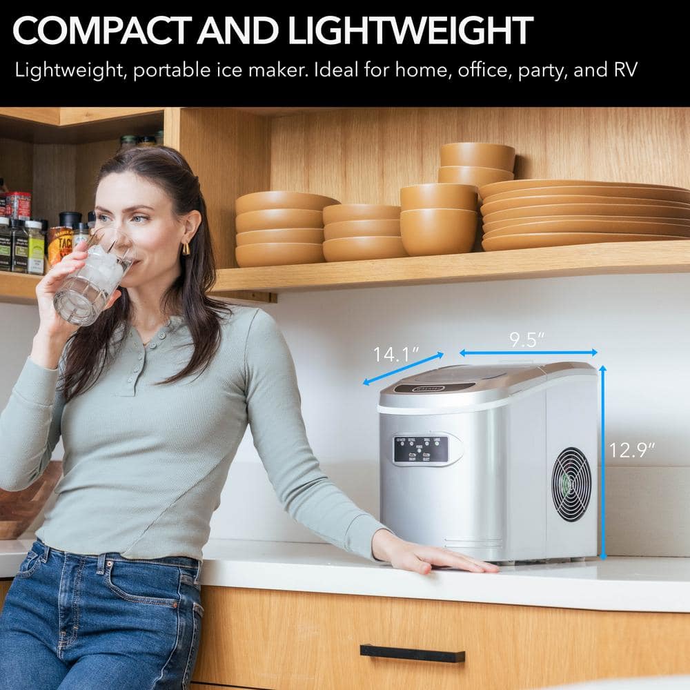 Compact Metallic Silver Freestanding Portable Ice Cube Maker