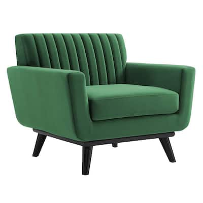 Engage Channel Tufted Performance Velvet Arm Chair in Emerald