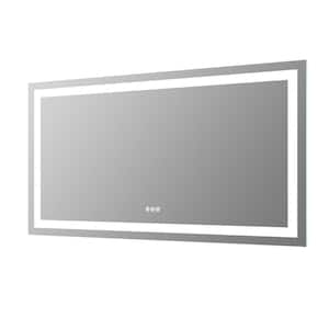 55 in. W x 30 in. H Rectangular Frameless LED Light Anti-Fog Wall Bathroom Vanity Mirror Super Bright