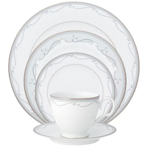 Satin Flourish (White) Porcelain 5-Piece Place Setting, Service for 1