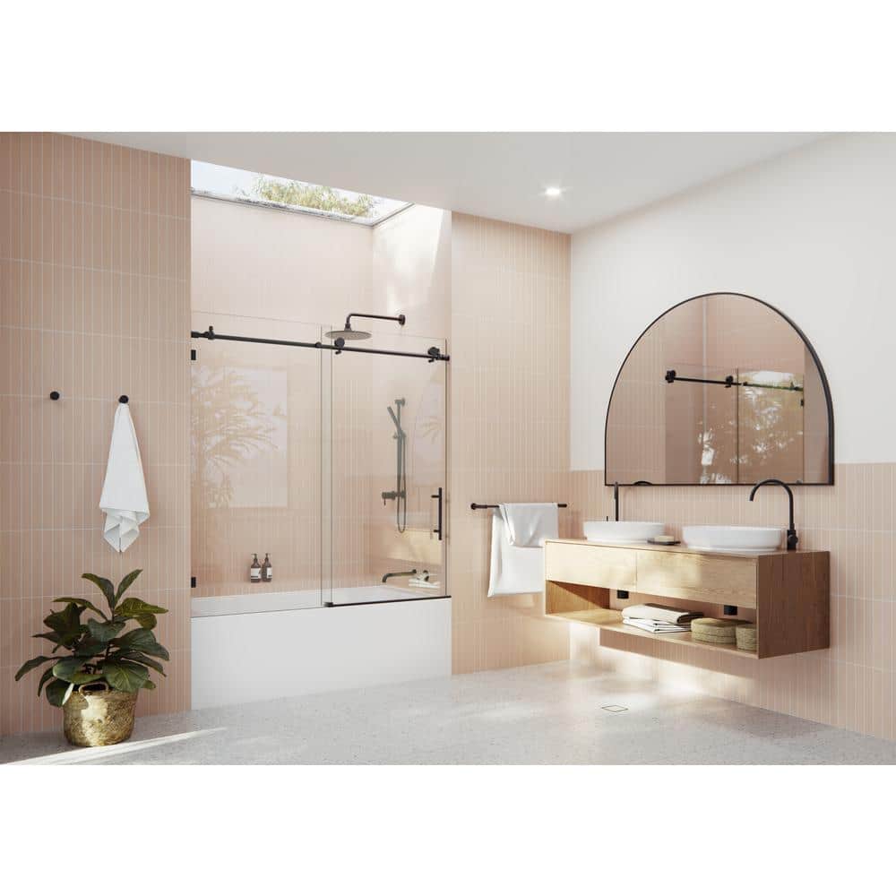 Eclipse 60" Frameless Sliding Bathtub Door in Matte Black