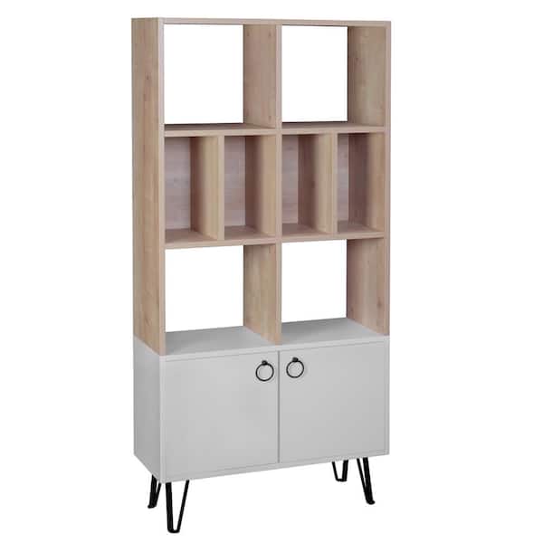 65 in. Tall Light Oak/White Wood Storage Bookcase