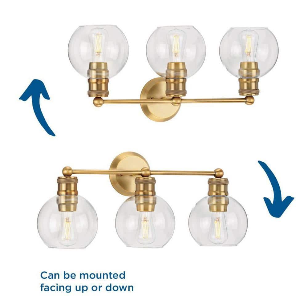 Hansford 3-Light Vintage Brass and Glass Bath Vanity