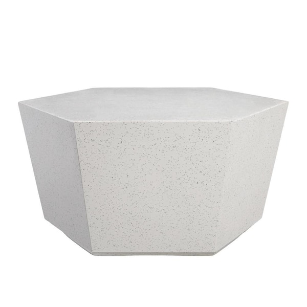 28 in. Off-White Hexagon Terrazzo Outdoor Coffee Table, Patio Conversation Table