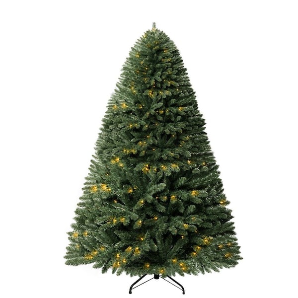 HOMESTOCK 6.5 ft Frosted Lightly Snow Flocked Prelit Artificial Christmas Tree with 1292 Branch Tips, 350 Warm Lights and Stand