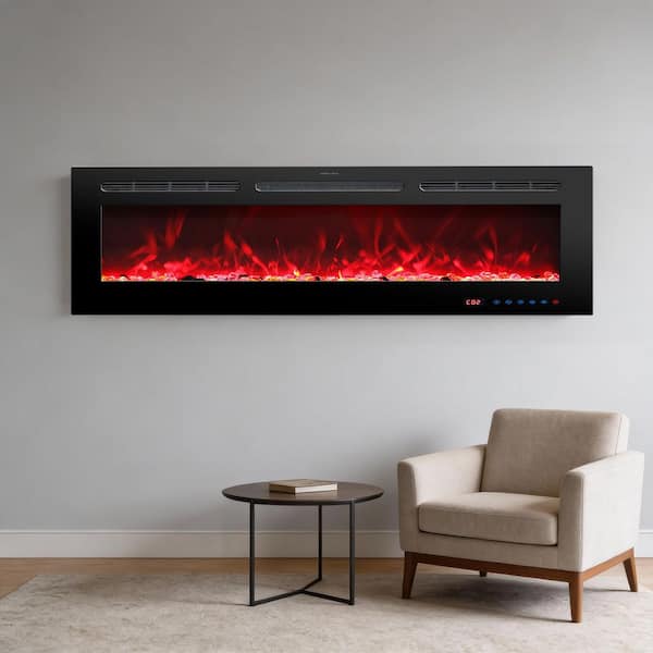72 in. Wall Mount Built-in Electric Fireplace in Black