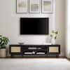 Welwick Designs 70 in. Black Wood Modern TV Stand with 2 Faux Rattan ...