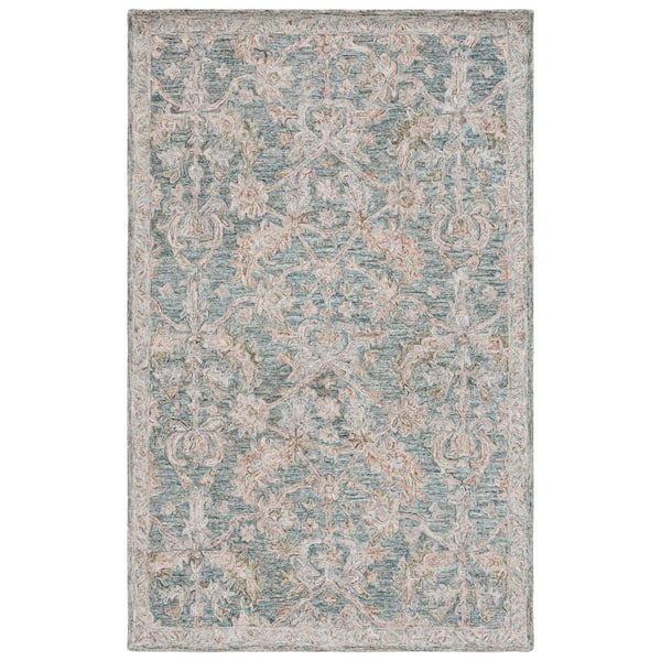 Metro 2 ft. x 4 ft. Teal/Green Abstract Ornate Floral Area Rug