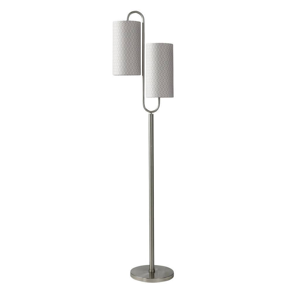 66.75" Sleek Double Curve Mid-Century Floor Lamp in Brushed Silver
