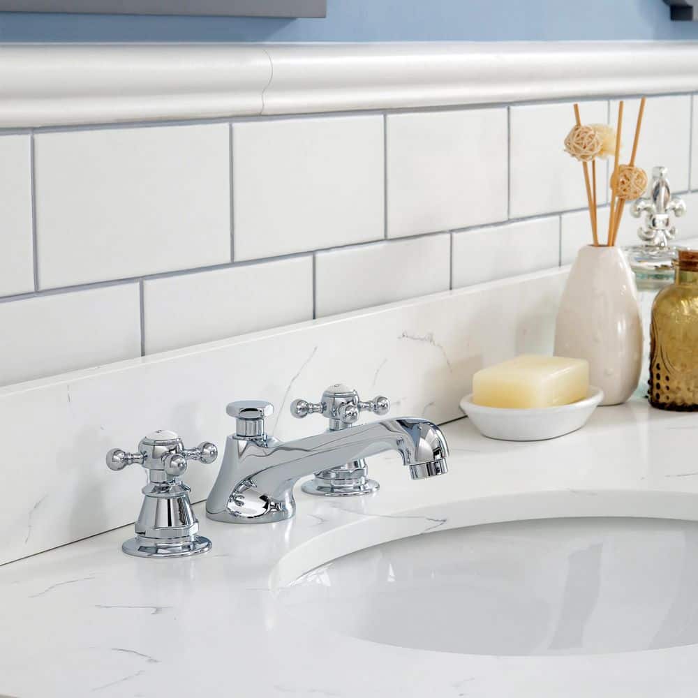 Classic Widespread Chrome Lavatory Faucet with Porcelain Labels