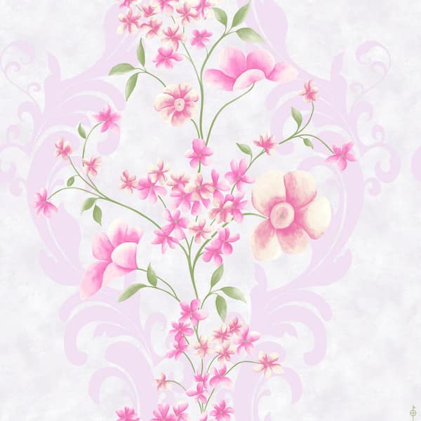 Dundee Deco Falkirk Ophia Flowers, Vines Pink, Off-White Vinyl Peelable Roll (Covers 57 sq. ft.)