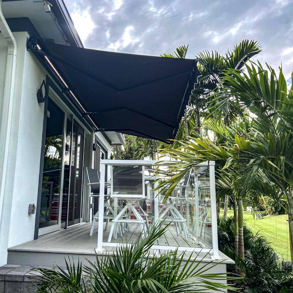 Motorized Retractable Black Patio Awning with Aluminum Frame
