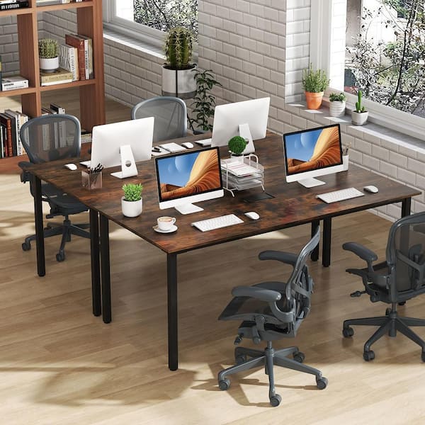 Gymax Brown 71 in. Large Office Table Meeting Desk w/ Cable