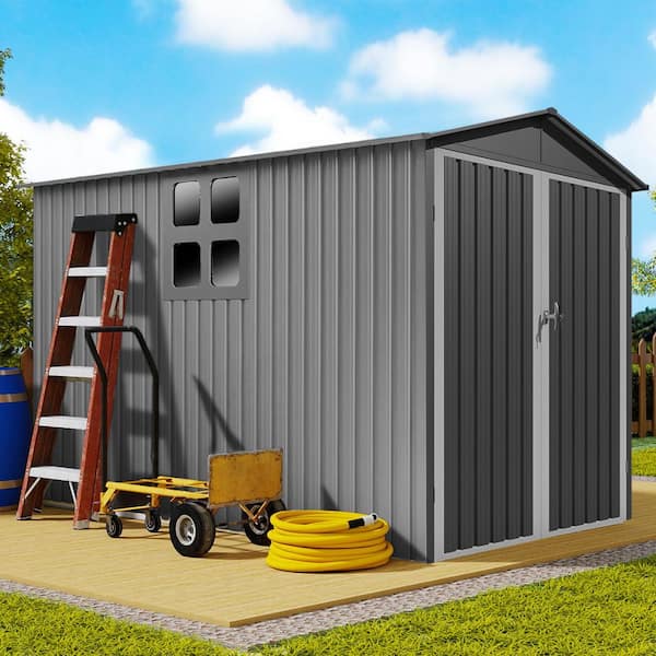 10 ft. W x 5.5 ft. D Metal Shed with Window, Tracks and Fixtures,Motorcycle Outdoor Steels in Grey + White (53 sq. ft.)