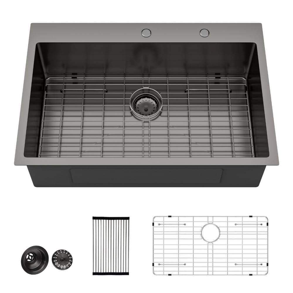 30 in. Drop In Single Bowl 16 Gauge Stainless Steel Kitchen Sink in Gunmetal Black with Bottom Grid and Drain Strainer price history on PriceWatchPro