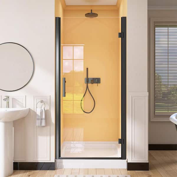 NTQ 36 in. W x 72 in. H Frameless Bathroom Pivot Shower Door in Matte Black Finish with 1/4 in. Tempered Glass Right Hinged