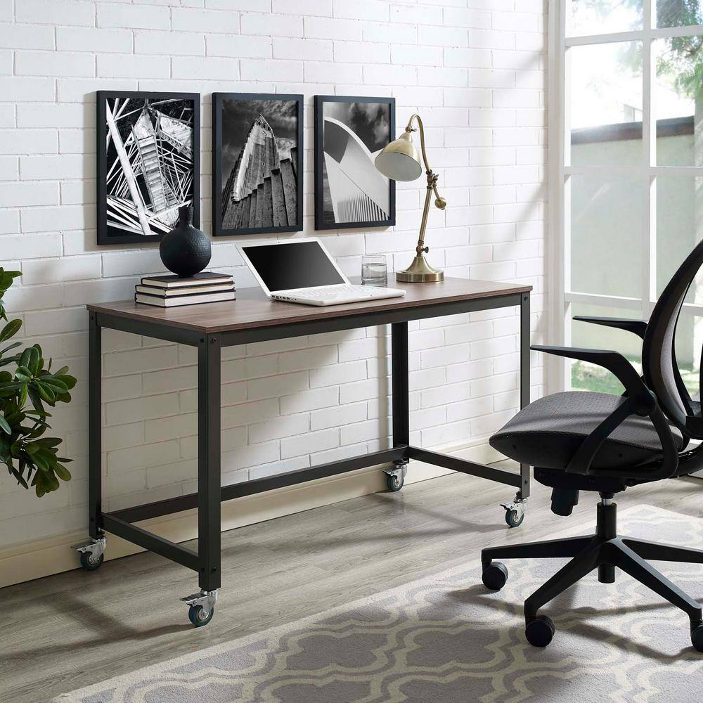 Gray Wood Office Desk with Drawer and Filing Cabinet