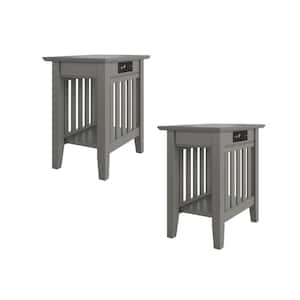 Mission 14 in. Wide Gray Rectangle Solid Hardwood Side Table with USB Electronic Device Charger Set of 2