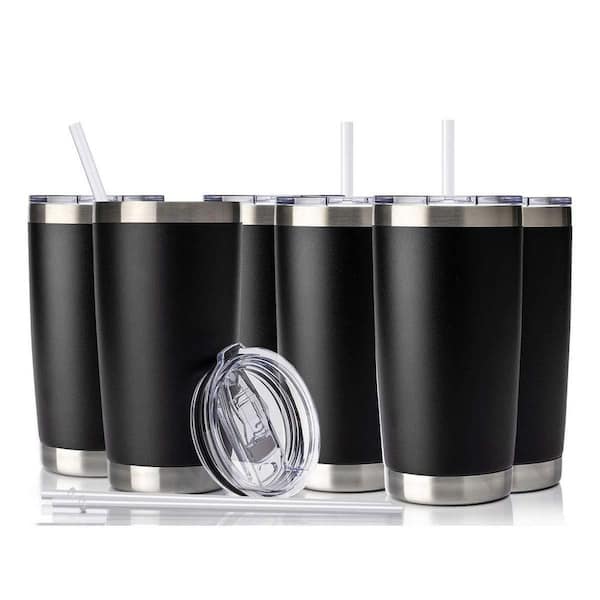 20 oz Insulated Stainless Steel Coffee Tumbler with Lid and Straw Double Wall Vacuum Travel Mug in Black