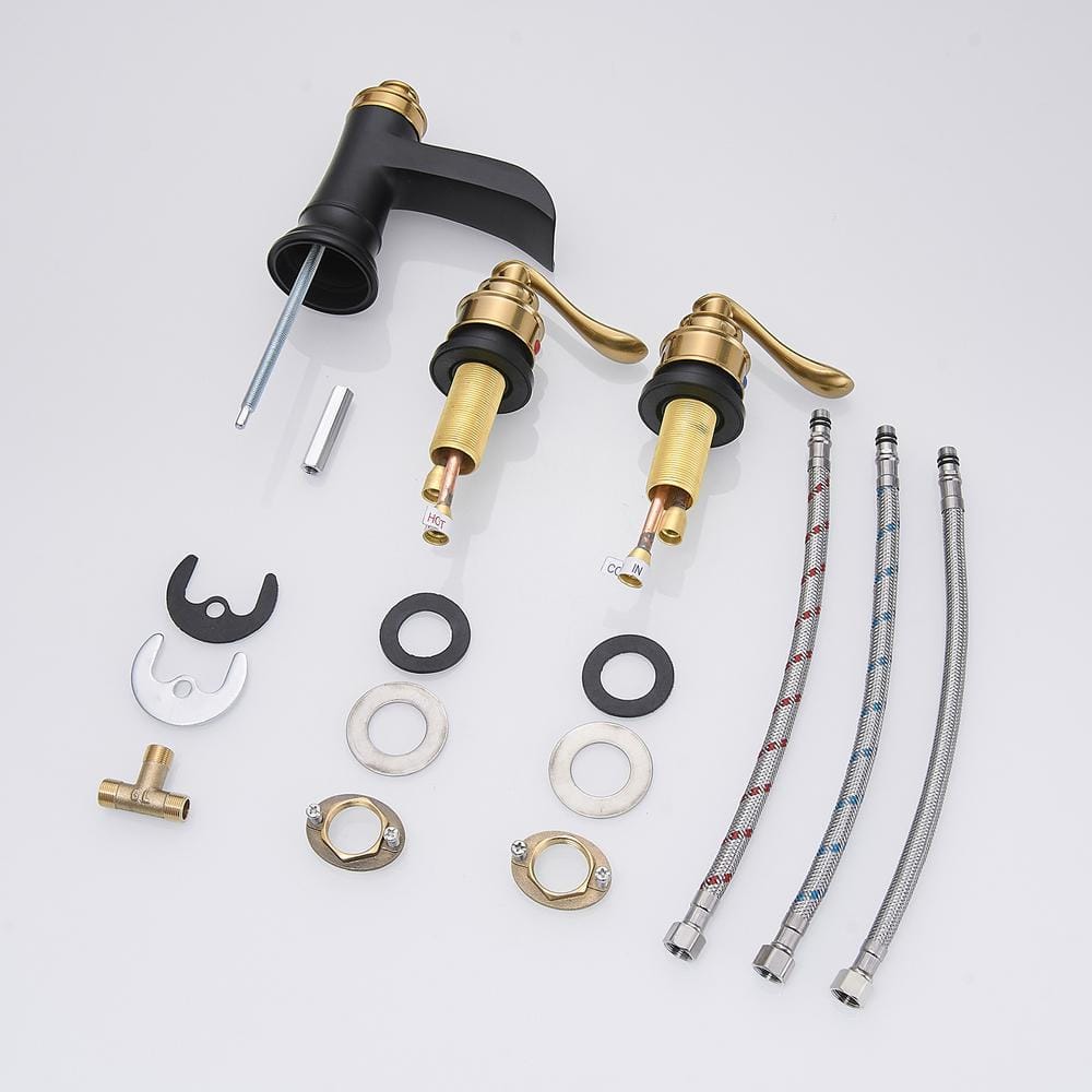 Gold and Black Widespread Double Handle Waterfall Faucet