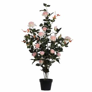 45 in. Artificial Pink Rose Plant in Pot.