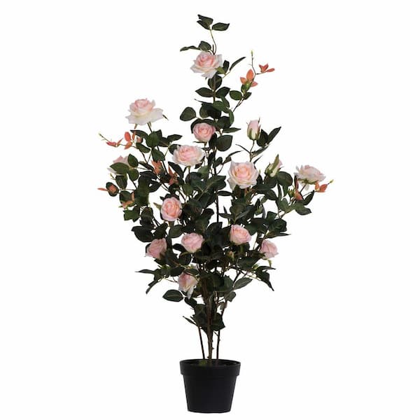 Vickerman 45 in. Artificial Pink Rose Plant in Pot.