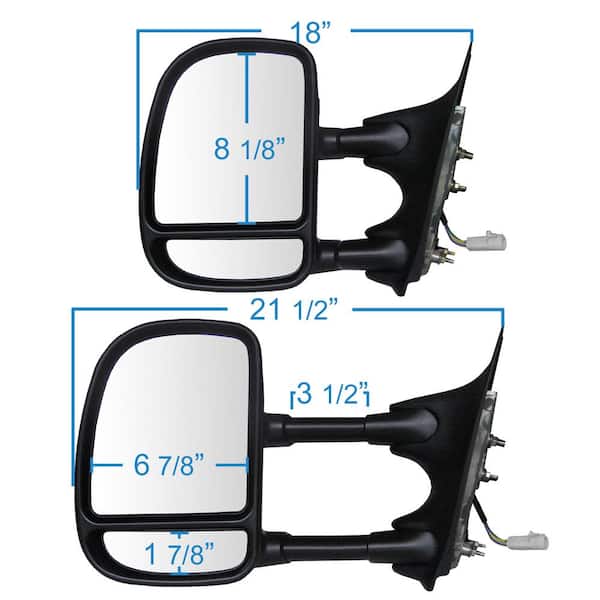 Black Replacement for Ford F150 F250 Pair of Powered Telescopic Extended Arm Manual Folding Towing Side Mirrors 