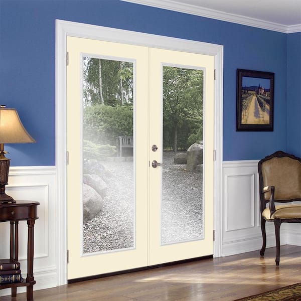 72 in. x 80 in. Golden Haystack Steel Prehung Right-Hand Inswing Full Lite Clear Glass Patio Door with Brickmold