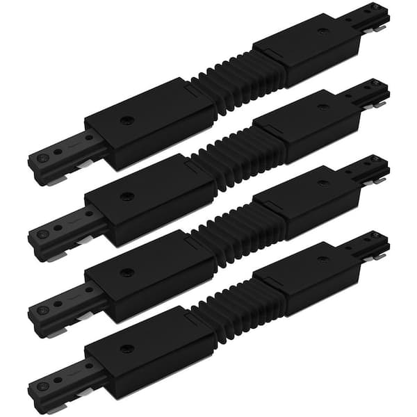 H Track Lighting Flexible Connector, Single Circuit 3-Wire Track Light Accessories, 120V Live Power Source, Black 4 Pack