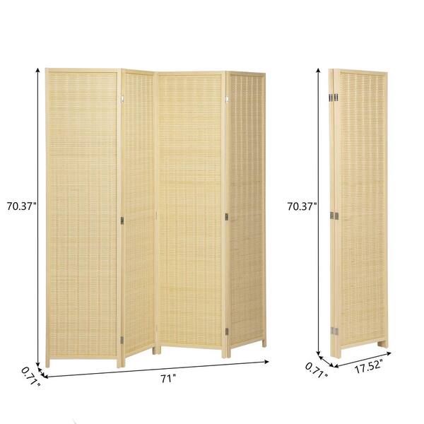 4-Panel Bamboo Natural Room Divider, 6 ft. Tall Folding Privacy