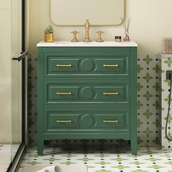 Staykiwi 30 in. W x 18.3 in. D x 34 in. H Single Sink Freestanding Bath Vanity in Green with White Ceramic Top
