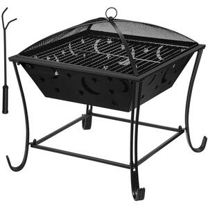 24 in. x 26.2 in. Square Metal Wood Burning Fire Bowl BBQ Grill Outdoor Fire Pit with Mesh Spark Screen Cover