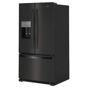 36 in. 24.7 cu. ft. Wide French Door Bottom Mount Refrigerator in Black with Maximum Ice Capacity