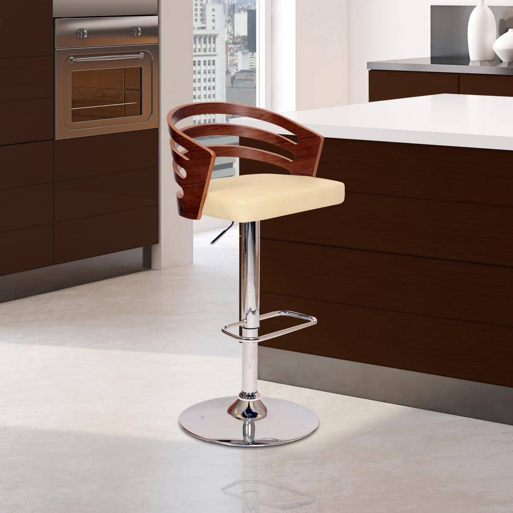 Adele Cream Faux Leather and Walnut Adjustable Swivel Barstool