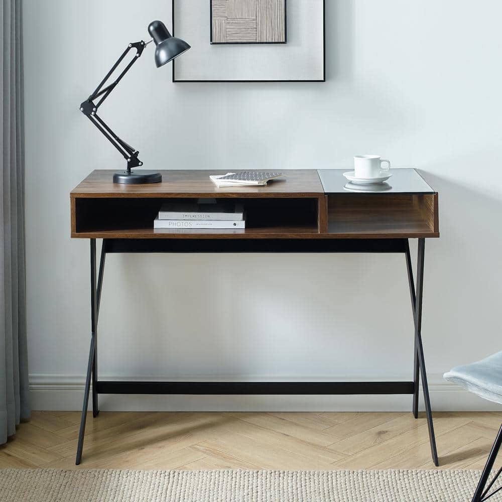 Beth 42" Dark Walnut and Glass Computer Desk
