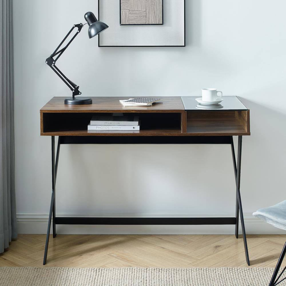 Beth 42" Dark Walnut and Glass Computer Desk