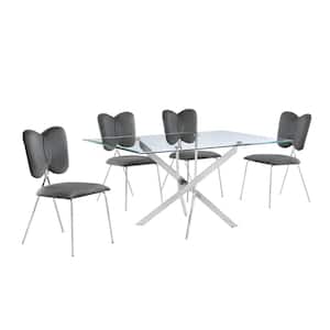 Hector 5-Piece Tempered Glass Top and Dark Gray Table Set Seats 4