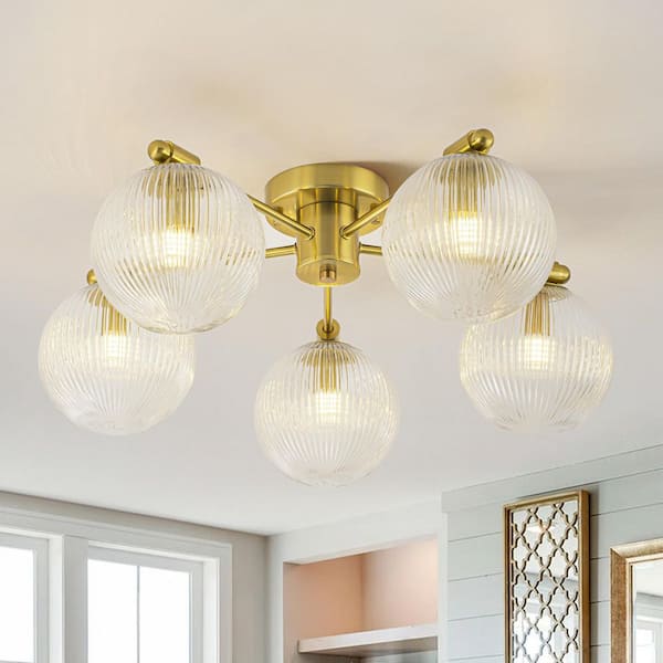 RRTYO Julia 7.87 in. W 1-Light Modern Brushed Gold Clear Glass