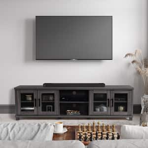 Fremont 79"in.Grey TV Bench with Glass Cabinets for TVs up to 95 in.