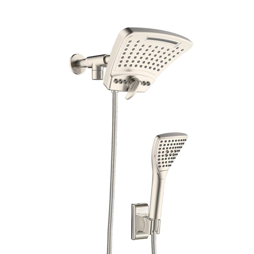 PowerShot 3-Spray Patterns with 1.8 GPM 8 in. Wall Mounted Dual Shower Heads in Brushed Nickel