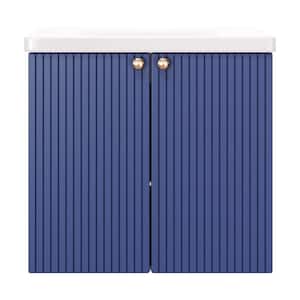 Aria 24 in. W x 14 in. D x 22 in. H Bath Vanity Cabinet without Top in Alaska White Base and Blue Front