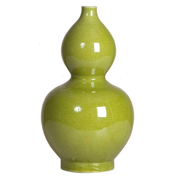 Emissary 14 in. Double Gourd Chartreuse Crackle Porcelain Vase