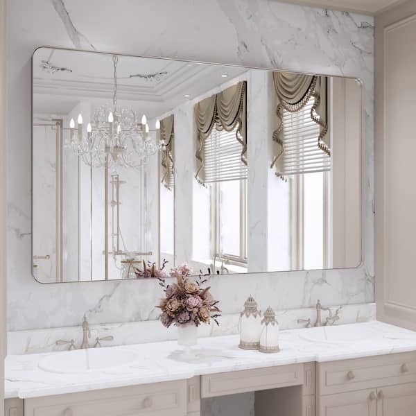 QuivaraView 60 in. W x 36 in. H Premium Aluminum Framed Rectangular Bathroom Vanity Wall Mirror in Brushed Nichel