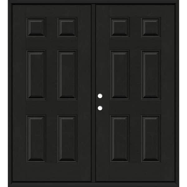 Steves & Sons Regency 72 in. x 80 in. 6 Panel LHIS Onyx Stain Mahogany Fiberglass Double Prehung Front Door with 4-9/16 Jamb