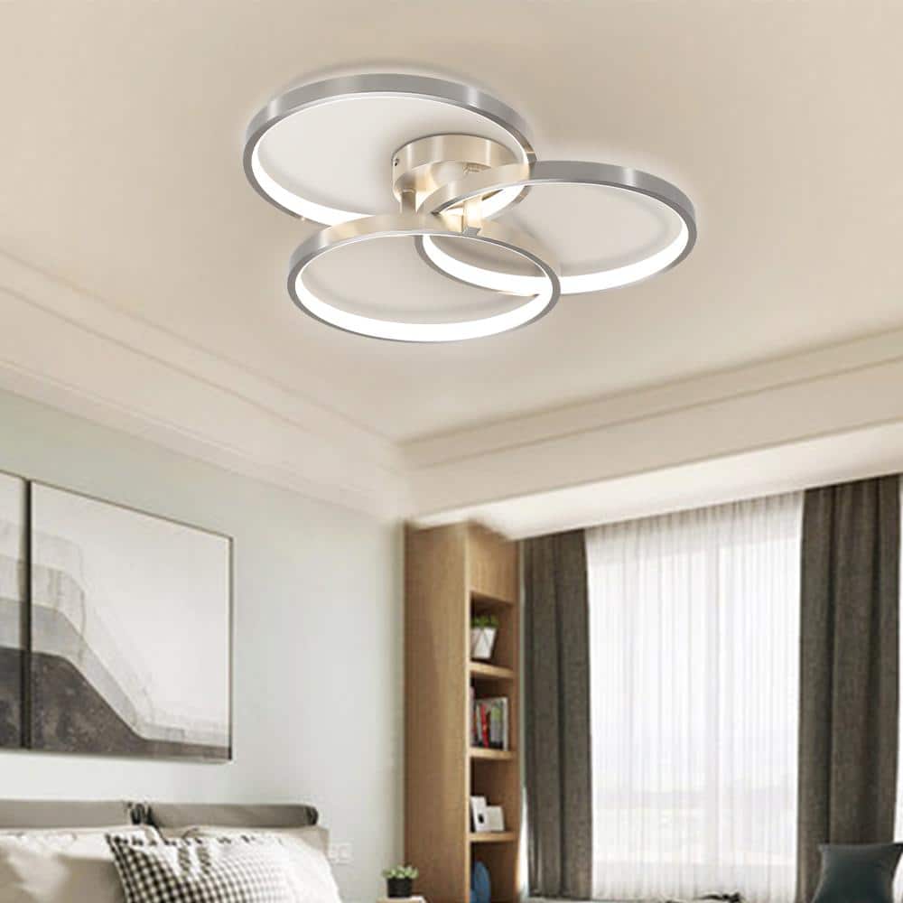 19.7 in. 1-Light Brushed Nickel Integrated LED Semi-Flush Mount Ceiling Lig