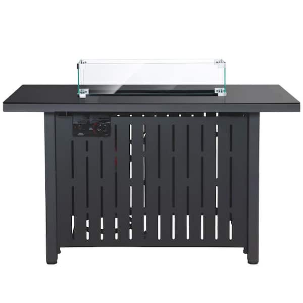 Afoxsos 43 in. W x 22 in. D x 25 in. H Outdoor 50000 BTU Metal Propane Fire Pit Table with Glass Wind Guard, Iron Frame, Lid