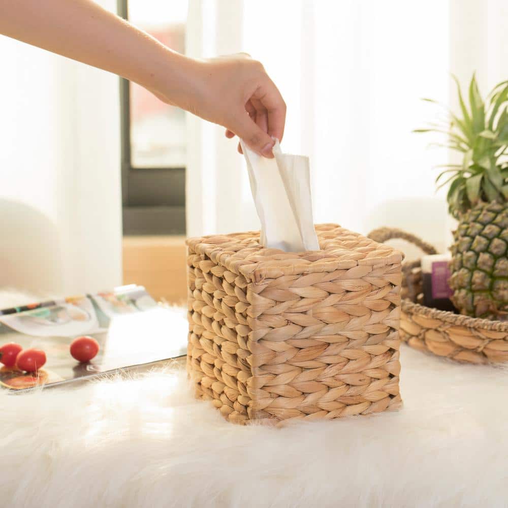 Natural Water Hyacinth Wicker Square Tissue Box Cover