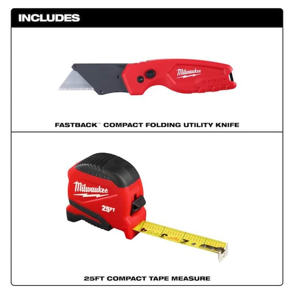 25FT Compact Tape Measure and FASTBACK Compact Folding Utility Knife