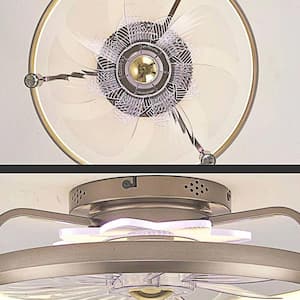 17.7 in. Indoor Modern Gold Ceiling Fan, Flush Mount Ceiling Fan with Light, Remote, APP Control